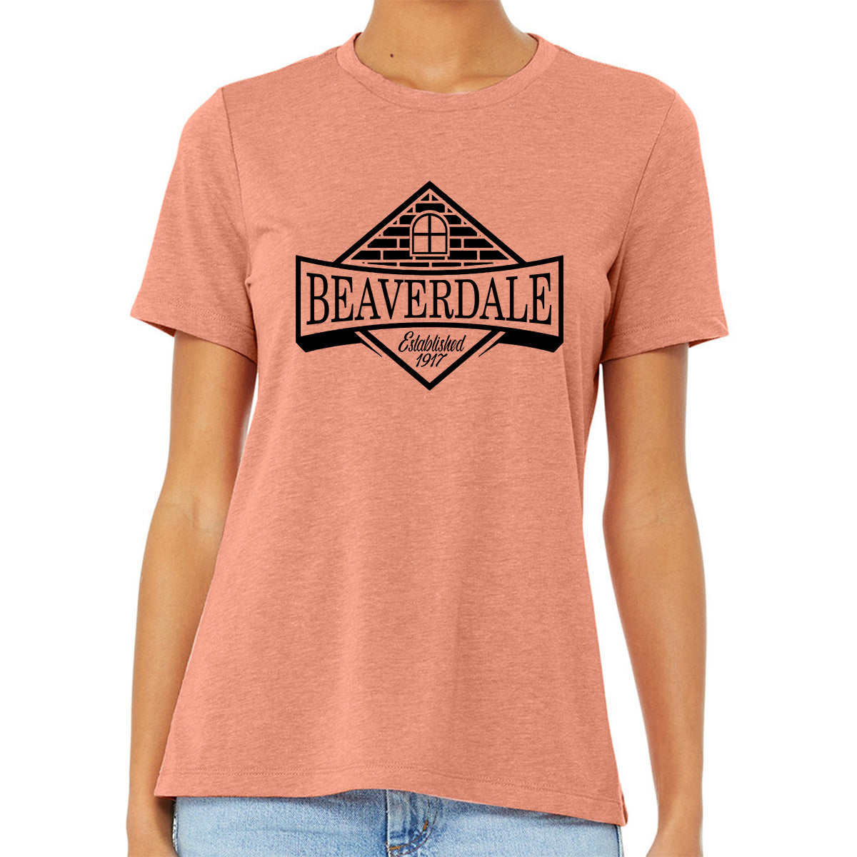 "Beaverdale Est. 1917 Crest" - Ladies' Relaxed Heather CVC Short-Sleeve T-Shirt