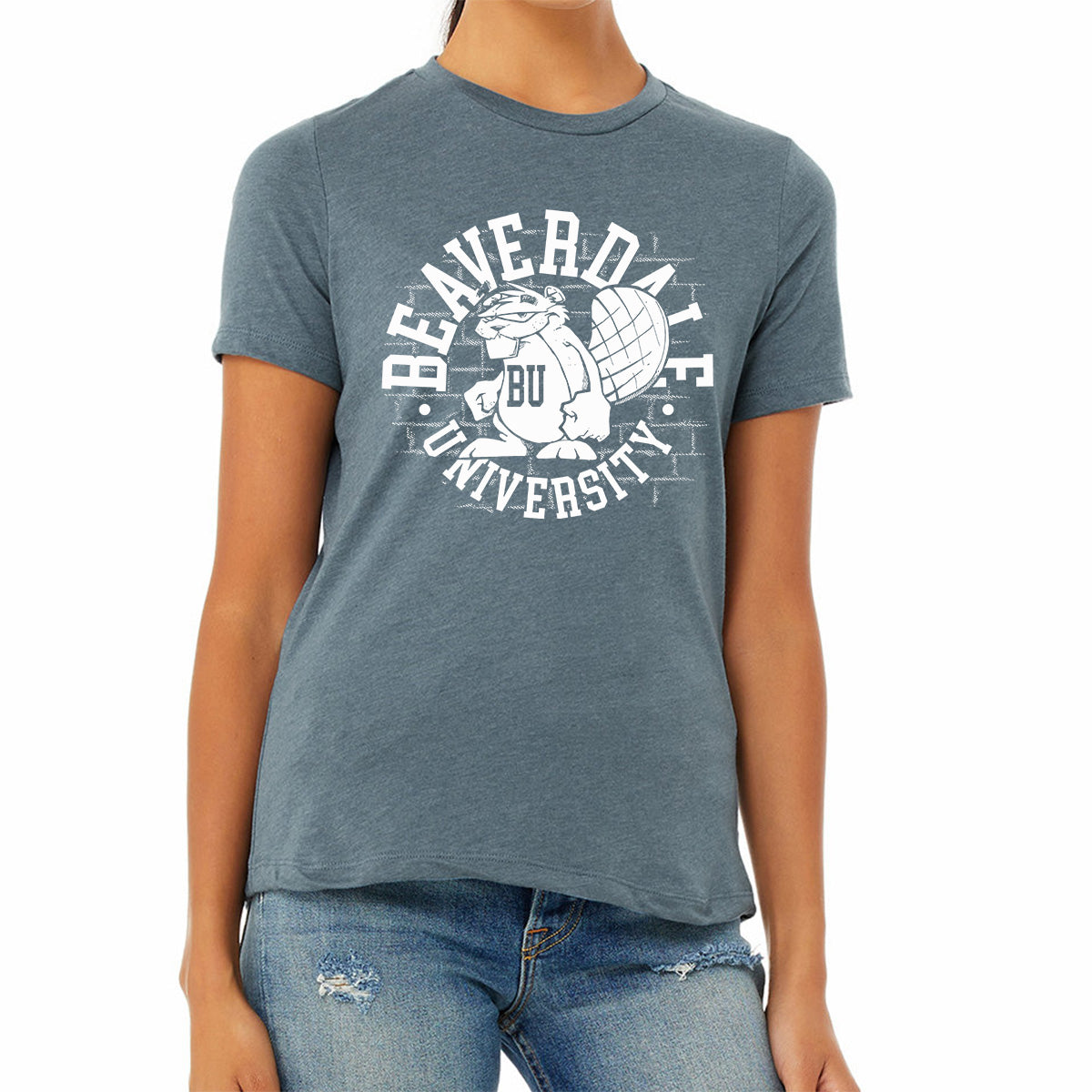 "Beaverdale University, Beaver Circle" - Ladies' Relaxed Heather CVC Short-Sleeve T-Shirt