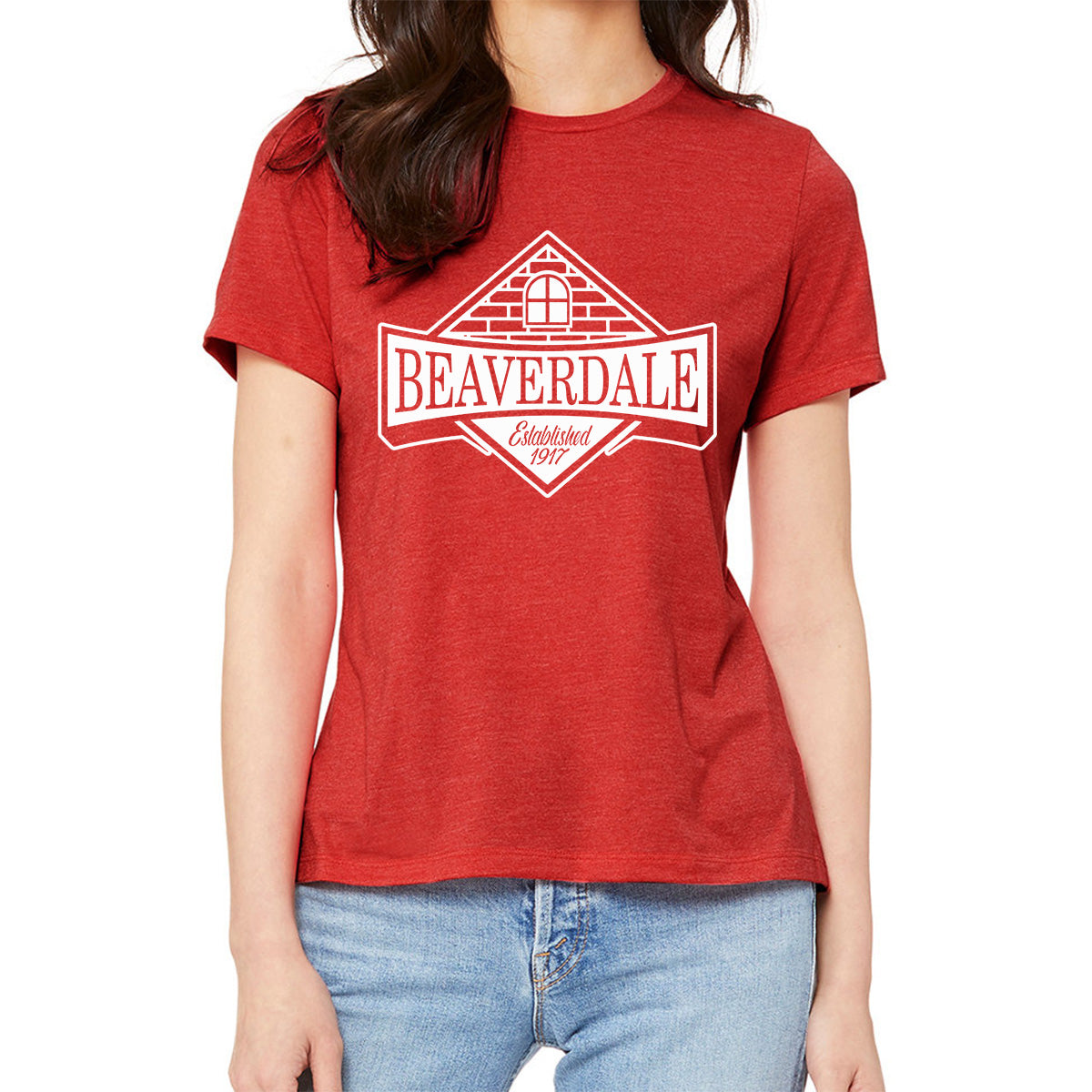 "Beaverdale Est. 1917 Crest" - Ladies' Relaxed Heather CVC Short-Sleeve T-Shirt