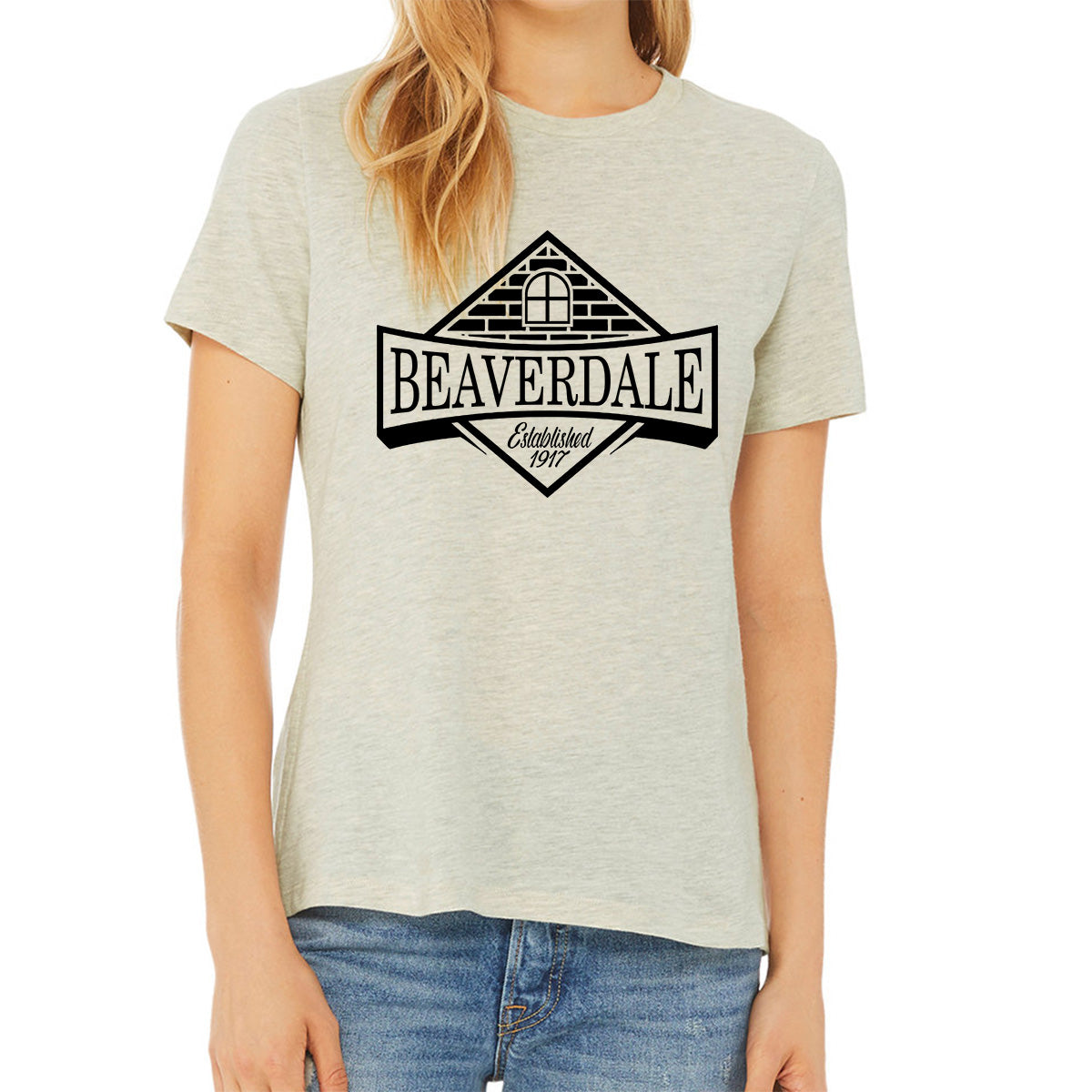 "Beaverdale Est. 1917 Crest" - Ladies' Relaxed Heather CVC Short-Sleeve T-Shirt