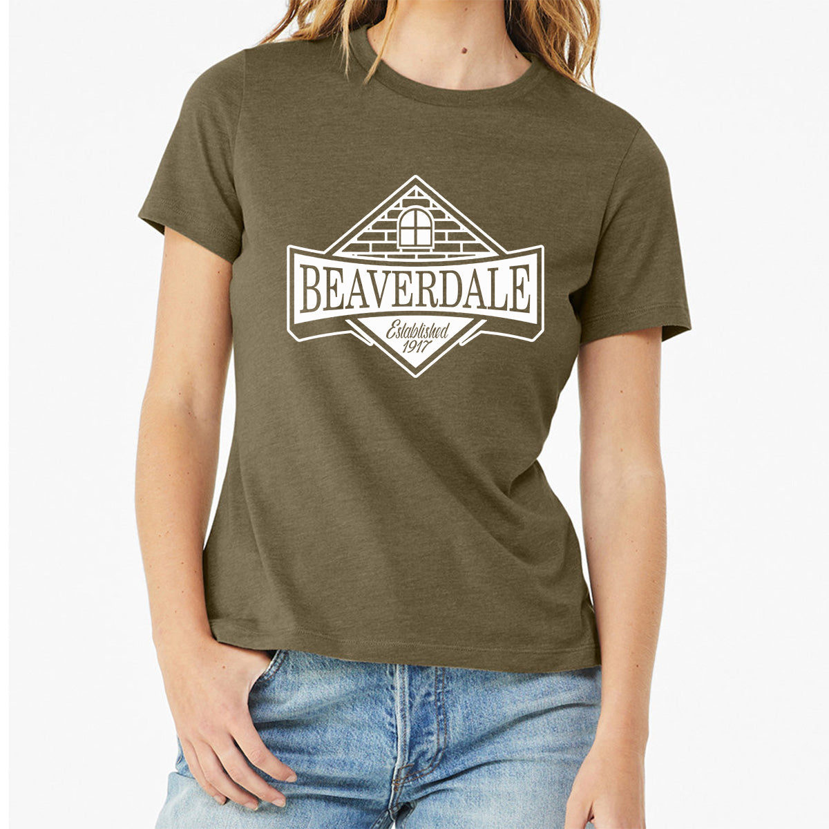 "Beaverdale Est. 1917 Crest" - Ladies' Relaxed Heather CVC Short-Sleeve T-Shirt