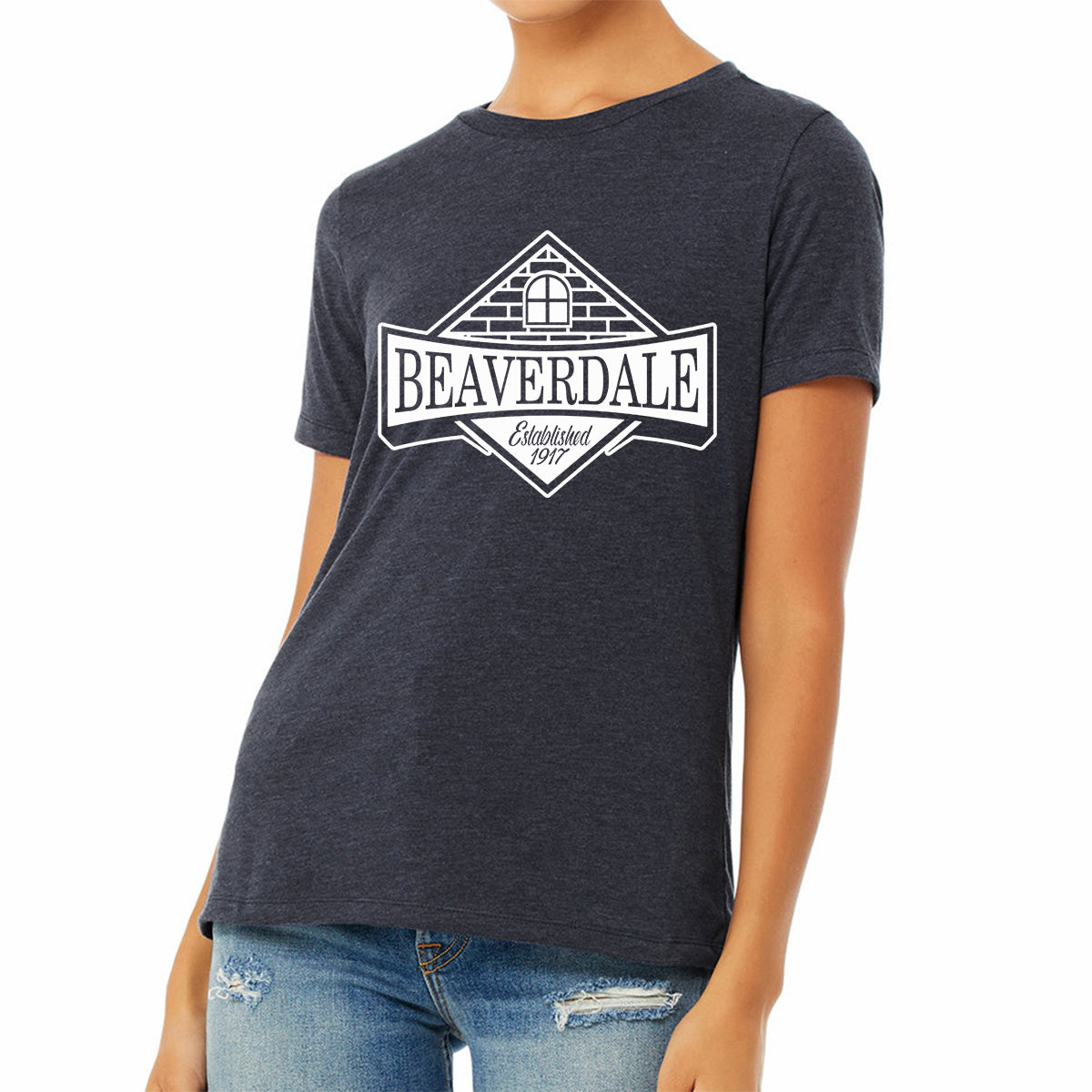 "Beaverdale Est. 1917 Crest" - Ladies' Relaxed Heather CVC Short-Sleeve T-Shirt