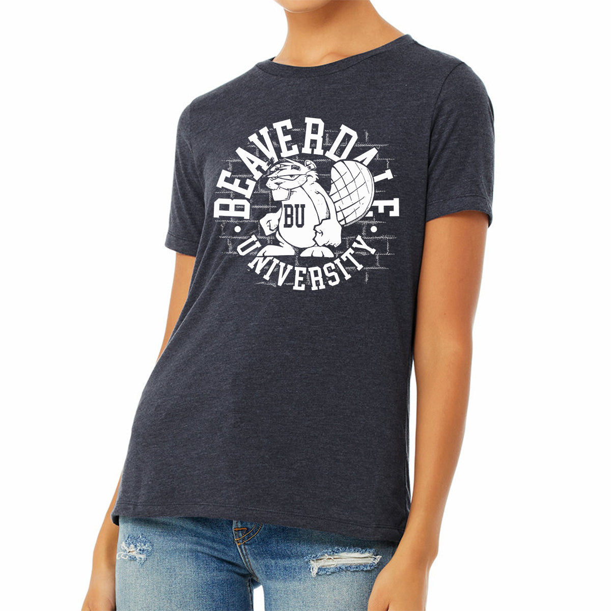 "Beaverdale University, Beaver Circle" - Ladies' Relaxed Heather CVC Short-Sleeve T-Shirt