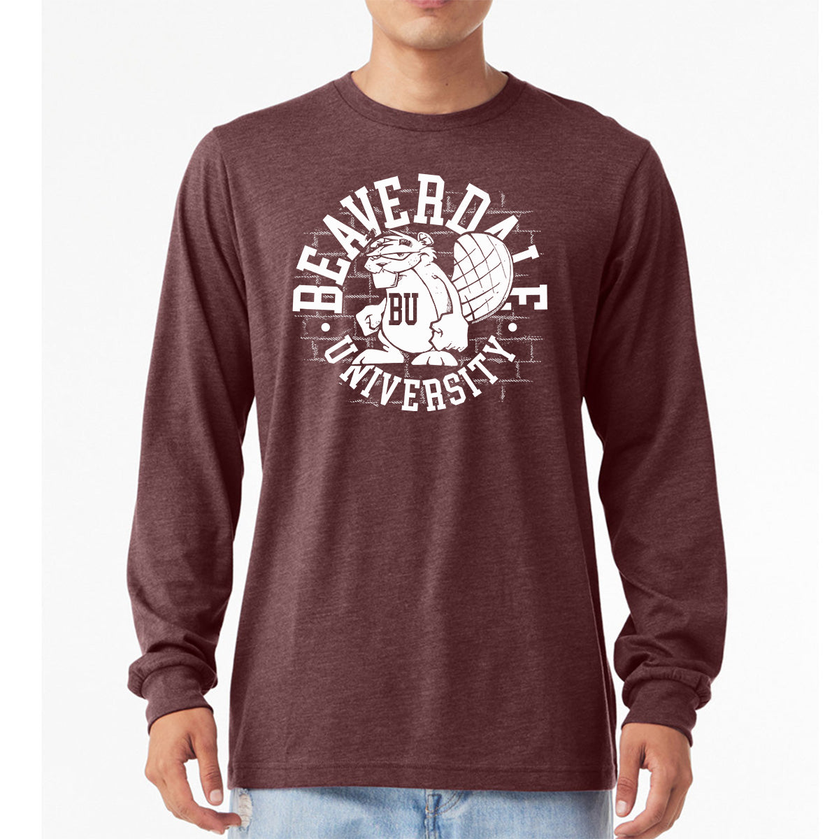 "Beaverdale University, Beaver Circle" - Unisex Heather CVC Long Sleeve T-Shirt