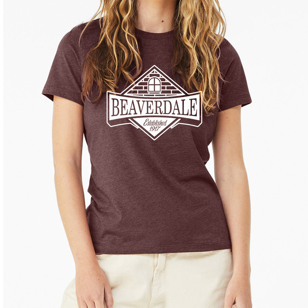 "Beaverdale Est. 1917 Crest" - Ladies' Relaxed Heather CVC Short-Sleeve T-Shirt