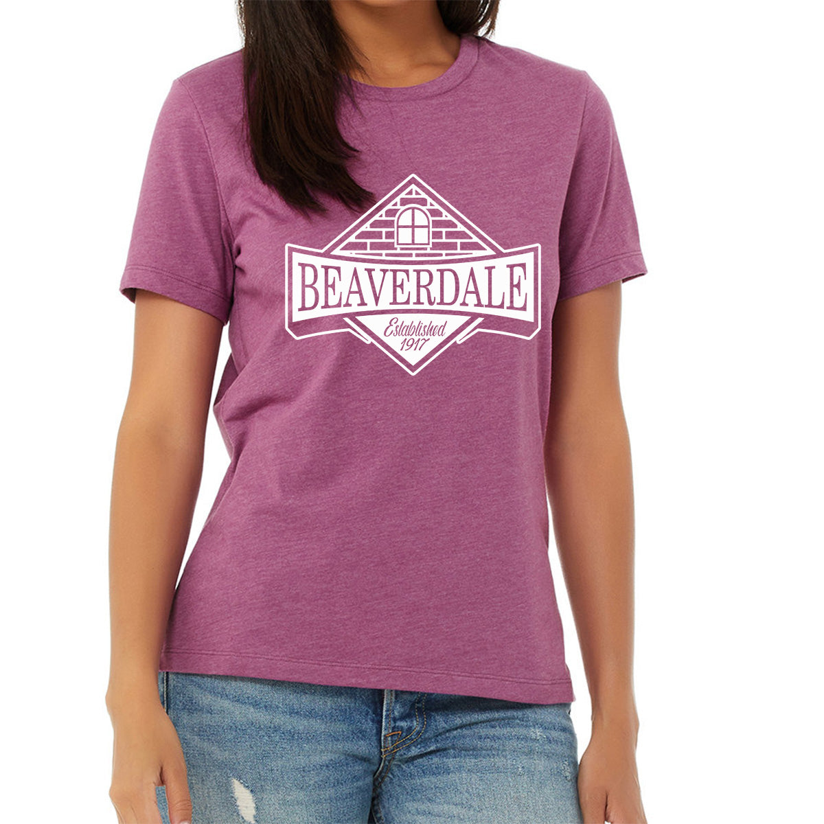 "Beaverdale Est. 1917 Crest" - Ladies' Relaxed Heather CVC Short-Sleeve T-Shirt