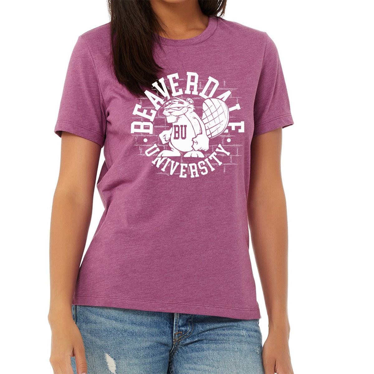 "Beaverdale University, Beaver Circle" - Ladies' Relaxed Heather CVC Short-Sleeve T-Shirt