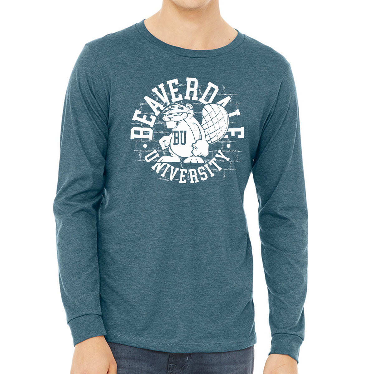 "Beaverdale University, Beaver Circle" - Unisex Heather CVC Long Sleeve T-Shirt