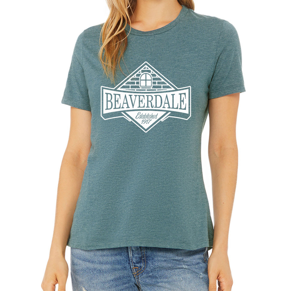 "Beaverdale Est. 1917 Crest" - Ladies' Relaxed Heather CVC Short-Sleeve T-Shirt