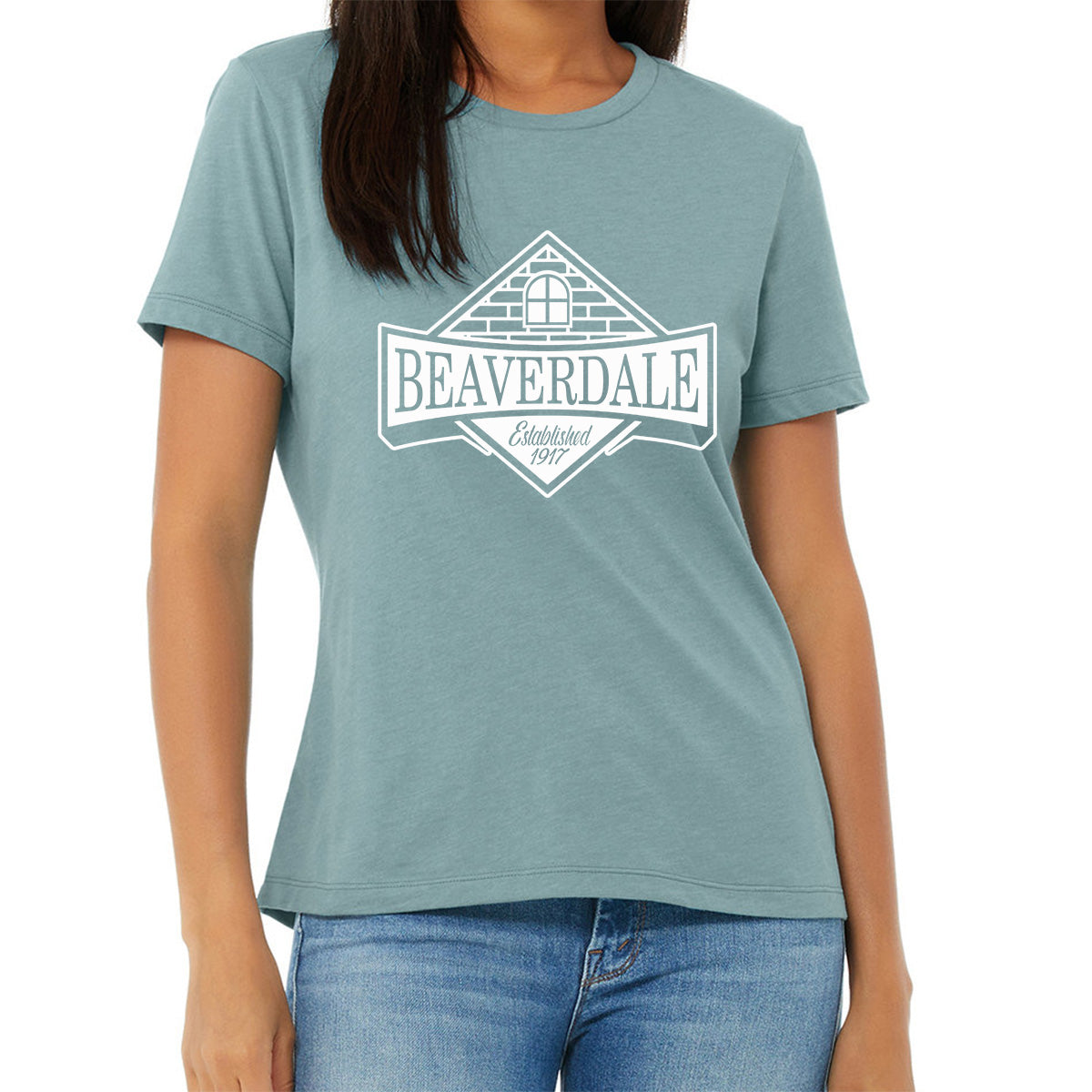 "Beaverdale Est. 1917 Crest" - Ladies' Relaxed Heather CVC Short-Sleeve T-Shirt