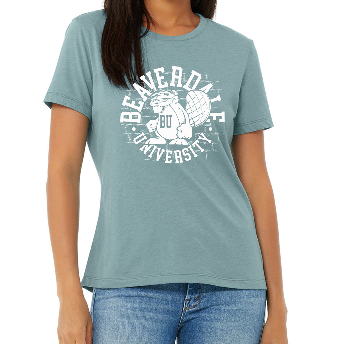 "Beaverdale University, Beaver Circle" - Ladies' Relaxed Heather CVC Short-Sleeve T-Shirt