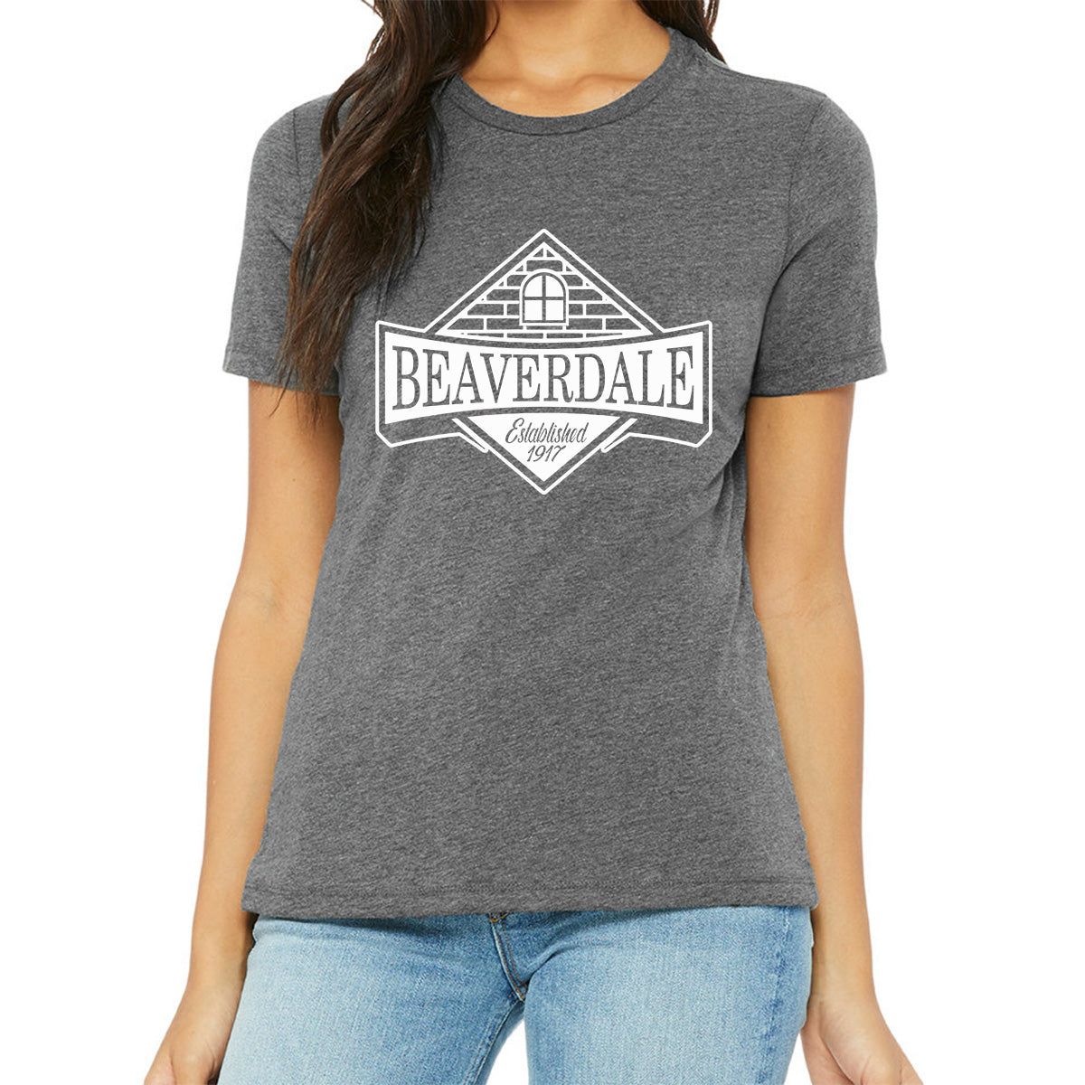 "Beaverdale Est. 1917 Crest" - Ladies' Relaxed Heather CVC Short-Sleeve T-Shirt