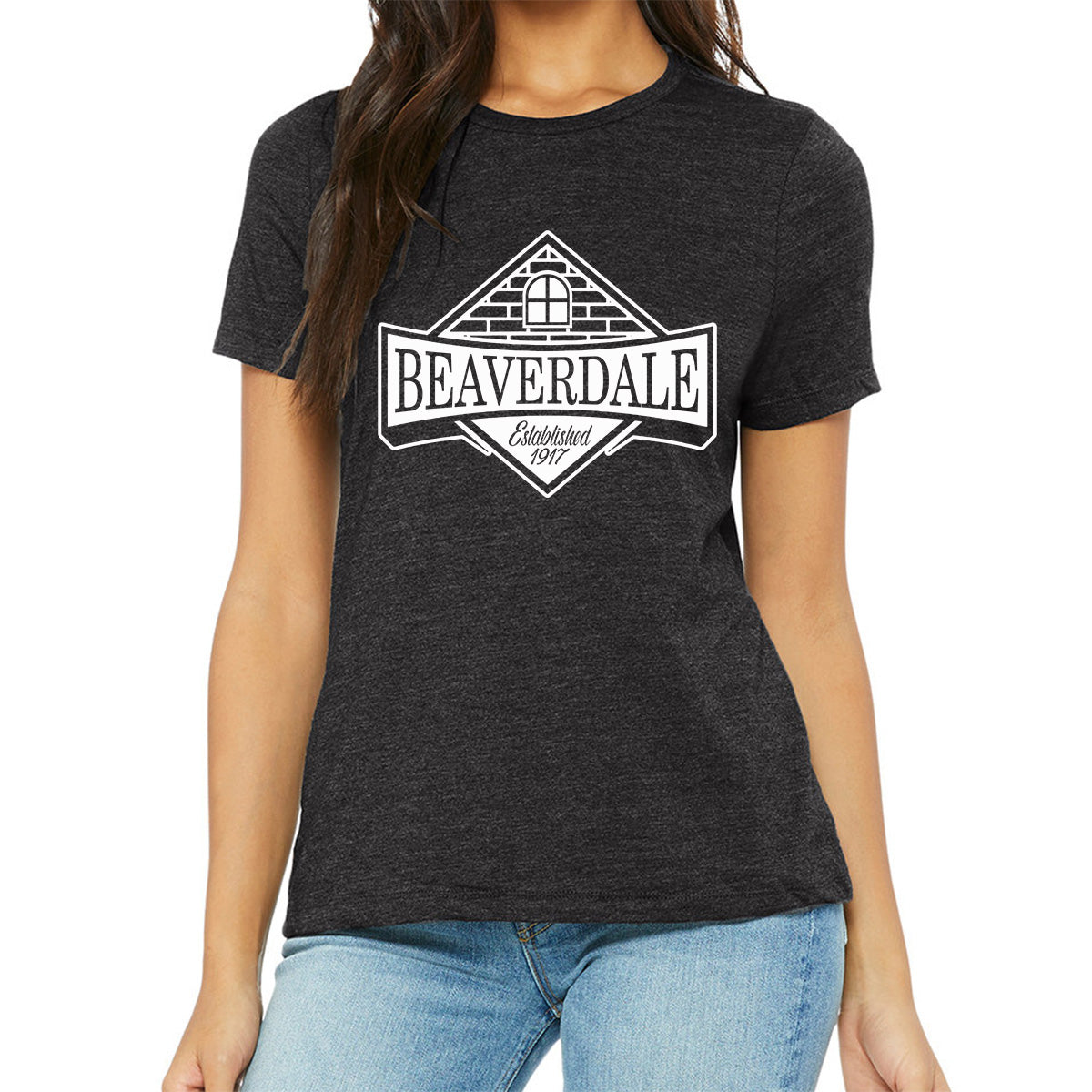 "Beaverdale Est. 1917 Crest" - Ladies' Relaxed Heather CVC Short-Sleeve T-Shirt