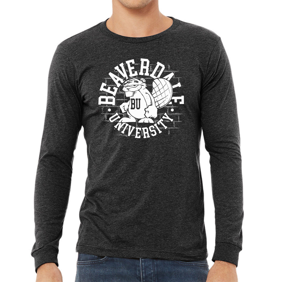 "Beaverdale University, Beaver Circle" - Unisex Heather CVC Long Sleeve T-Shirt