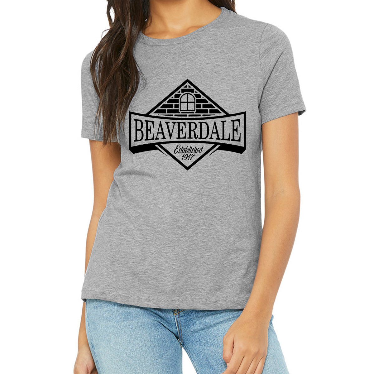 "Beaverdale Est. 1917 Crest" - Ladies' Relaxed Heather CVC Short-Sleeve T-Shirt