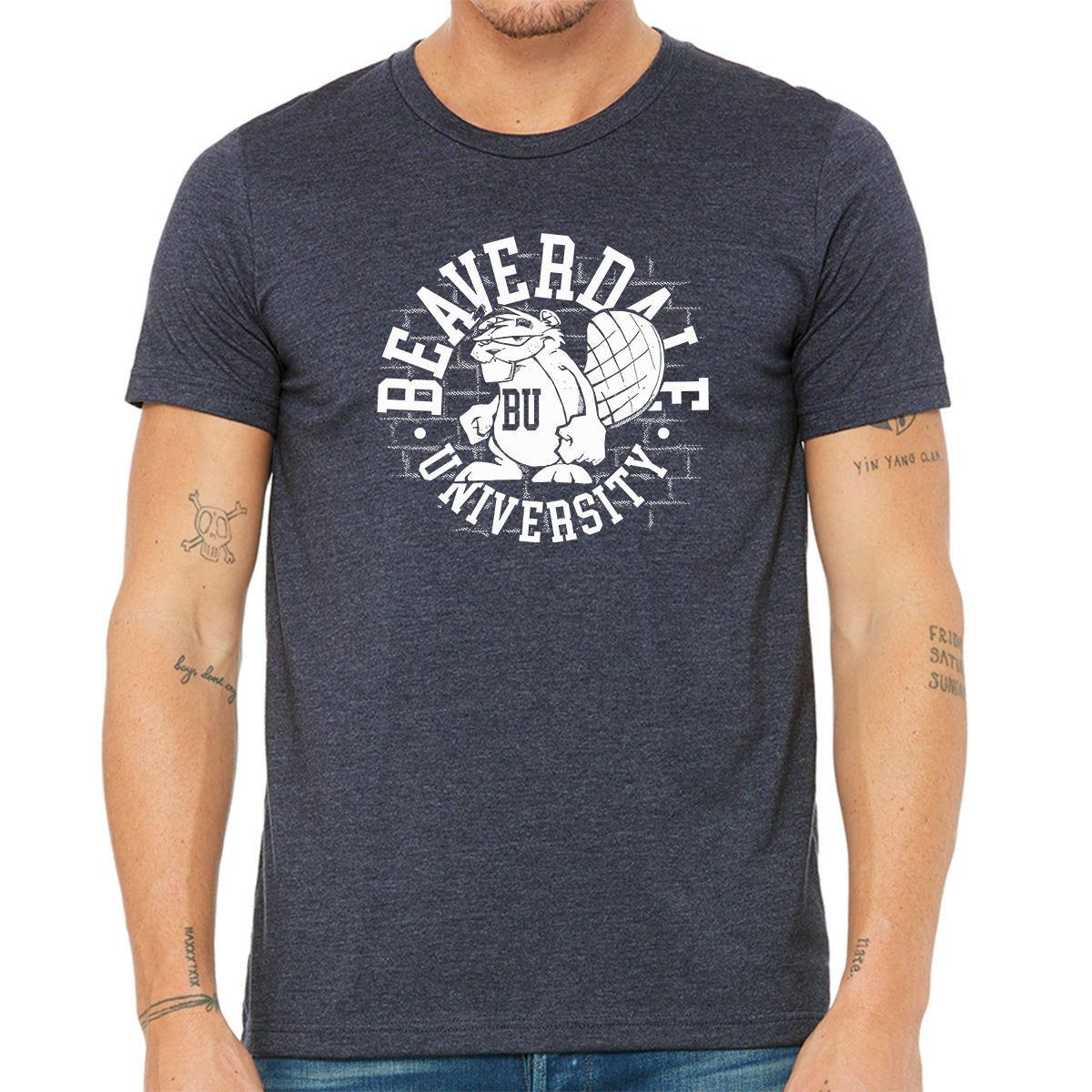 "Beaverdale University, Beaver Circle" - Unisex Heather CVC T-Shirt