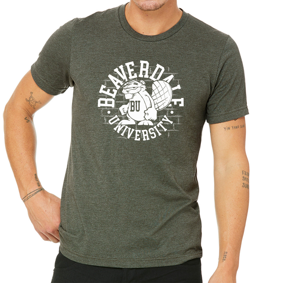 "Beaverdale University, Beaver Circle" - Unisex Heather CVC T-Shirt