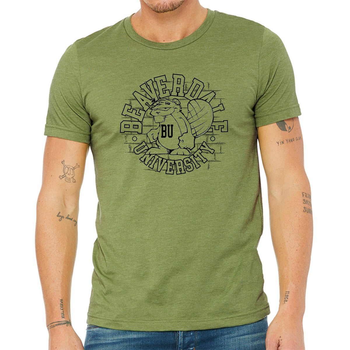 "Beaverdale University, Beaver Circle" - Unisex Heather CVC T-Shirt