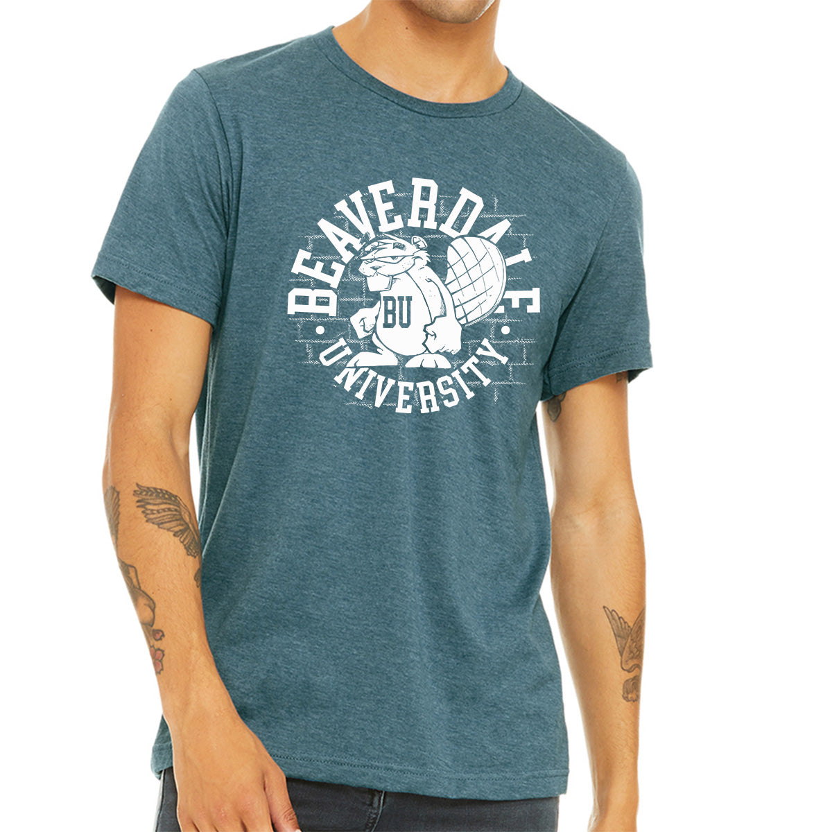 "Beaverdale University, Beaver Circle" - Unisex Heather CVC T-Shirt