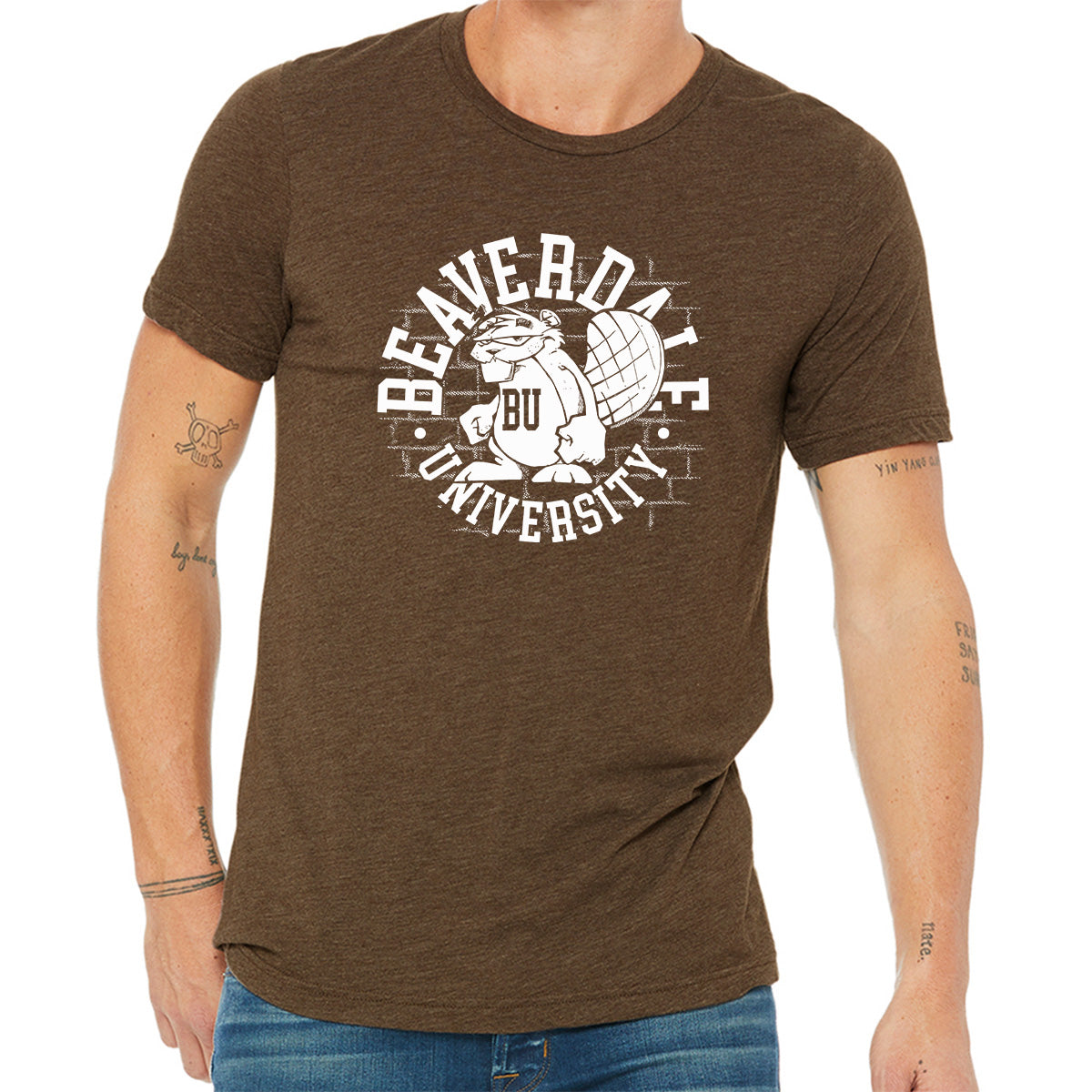 "Beaverdale University, Beaver Circle" - Unisex Heather CVC T-Shirt