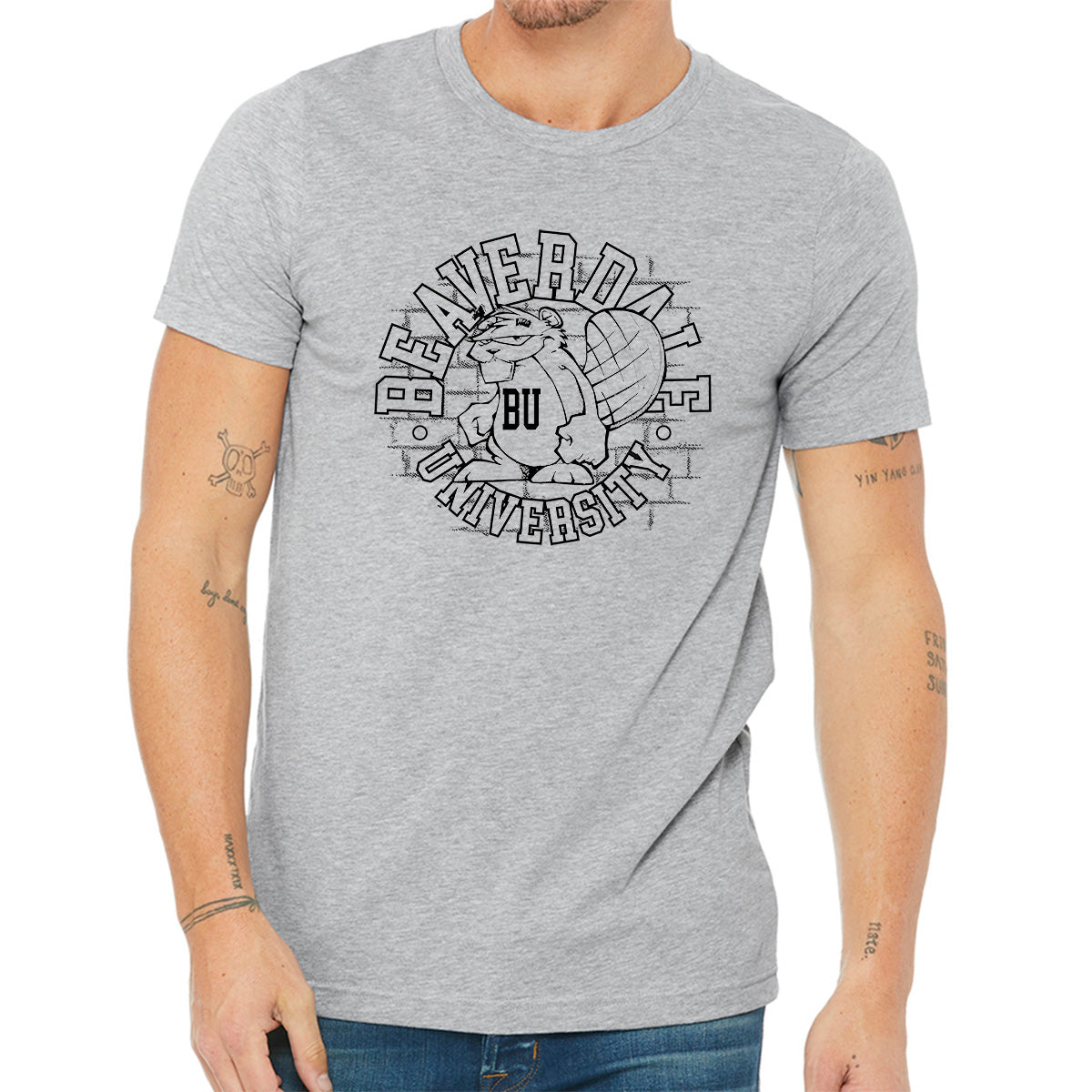 "Beaverdale University, Beaver Circle" - Unisex Heather CVC T-Shirt